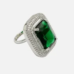 ADIVA Silver-Plated AD Stone-Studded Adjustable Finger Ring image 3