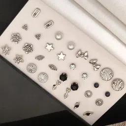 ABDESIGNS Set Of 16 Silver-Plated Contemporary Studs Earrings image 5