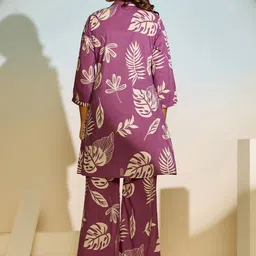 ARAVALII Floral Printed Mandarin Collar Pure Cotton Tunic With Palazzos Co-Ords image 2