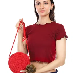 ITIHASIKALA Textured Structured Crochet Cotton Sling Bag-picture-17