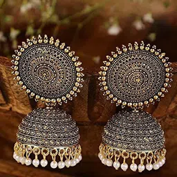 JMBW INTERNATIONAL Gold-Plated Stone Studded Dome Shaped Jhumkas image 1