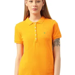 AMSWAN Women Solid Polo Collar Cotton T-shirt-image-60
