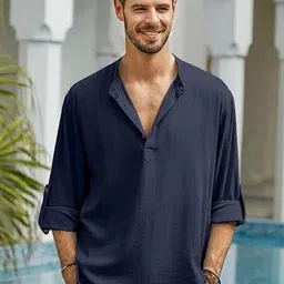 Edin Men Navy Blue Straight Blended Kurtas-picture-32