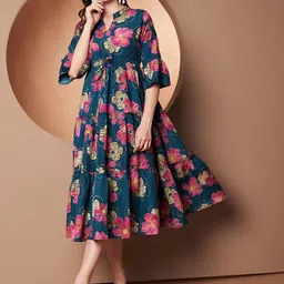 LookShine Floral Print Flared Sleeve A-Line Midi Dress-picture-34