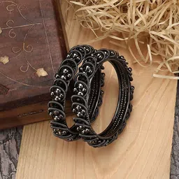 ANIKAS CREATION Set Of 2 Silver-Plated Textured Bangles-picture-32
