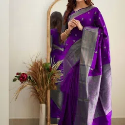 FINFOL Woven Design Zari Silk Blend Handloom Banarasi Saree image 2