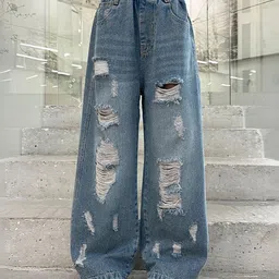 LULU & SKY Girls Wide Leg High-Rise Highly Distressed Light Fade Jeans-picture-27