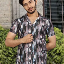 Moda Rapido Printed Spread Collar Short Sleeves Standard Shirt-picture-24