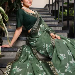 Lookmark Floral Printed Pure Georgette Saree-image-76