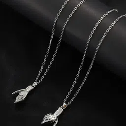 Peora Set Of 2 Silver-Plated Contemporary Holding Hand Promise Couple Pendant With Chain-image-34
