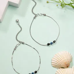 Sangria Silver-Plated Evil Eye Artificial Beaded Anklet-image-6