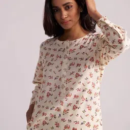 Ganga Floral Printed Round Neck Cotton Linen Tunic With Palazzo image 2