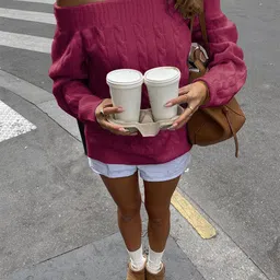 bebe Cable Knit Self Design Off-Shoulder Pullover Sweaters image 2