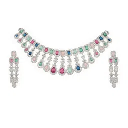 DENICRAAS Women MultiColor Alloy Silver Plated Crystal Necklace & Earing Jewellery set-picture-39
