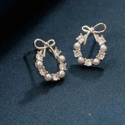 PolluxCraft Gold-Plated Artificial Stones Studded & Beaded Contemporary Korean Studs-picture-13