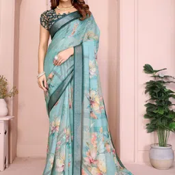 Moda Rapido Floral Zari Linen Blend Saree-picture-16