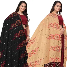 Kemza Women Ethnic Motifs Embroidered Bandhani Dupatta with Mirror Work image 4