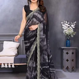 Nirmohi Fashion Women Tie and Dye Embroidered Pure Georgette Saree-image-12