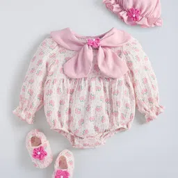 Hopscotch Girls Floral Printed Puff Long Sleeves Bodysuit With Cap-picture-21