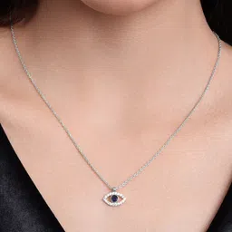 MALENA Silver-Plated Artificial Stones Studded Quirky Pendant With Chain-picture-13