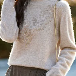 Mast & Harbour Women Cream Printed Polyester Long Sleeves Sweaters image 4