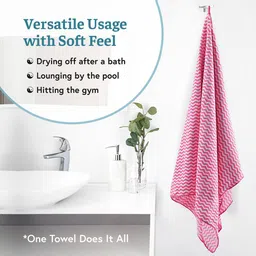 Kuber Industries Pink & White 2 Pieces Striped Microfiber 270 GSM Towel Set image 2
