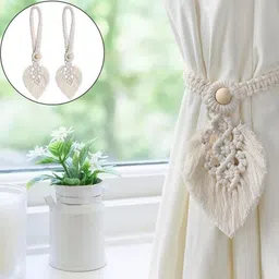 BLUE BEADS Off White Set of 2 Boho Curtain Tiebacks image 5