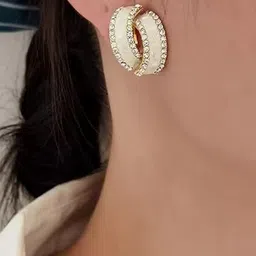 BEYTER Korean Sterling Silver Artificial Stone Studded Contemporary Studs image 3