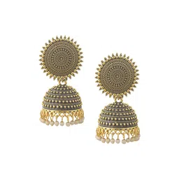 JMBW INTERNATIONAL Gold-Plated Dome Shaped Stone Studded Antique Jhumkas image 1