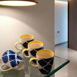 HINDUSTANI SAUDAGAR Blue Handcrafted and Hand Painted Solid Ceramic Glossy Mugs Set of Cups and Mugs-picture-35