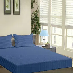 Trance Home Linen Blue Striped Pure Cotton 200 TC Queen Bedsheet Set-2.64 m x 2.18m-image-88