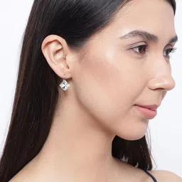 DressBerry Silver Plated Cubic Zirconia Studded Square Shaped Drop Earrings image 3