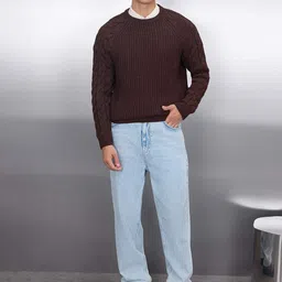 Trendyol Men Self Design Cable Knit Round Neck Long Sleeves Pullover-image-4