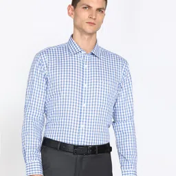 park avenue Men Slim Fit Checkered Formal Shirt image 1