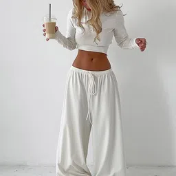 HERE&NOW Round Neck Long Sleeves Crop-Top With Palazzo-picture-26