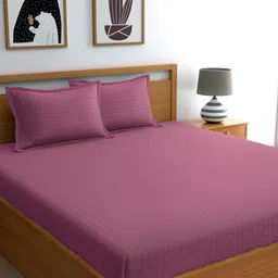 WEAVE AND DECOR Purple Striped 300 TC Bedsheet with 2 Pillow Covers image 2