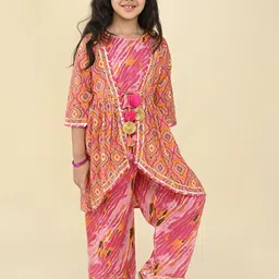 LIL PITAARA Girls Floral Printed Regular Gotta Patti Pure Cotton Top with Palazzos image 1