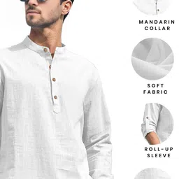 KNOWTED Band Collar Roll-Up Sleeves Straight Short Kurta image 3