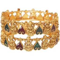 Anouk Women Set of 2 Gold-Plated Lakshmi Matte Finish Brass Bangles-image-7