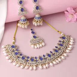 Peora Silver-Plated Crystal Cubic Zirconia & Beads Jewellery Set image 1