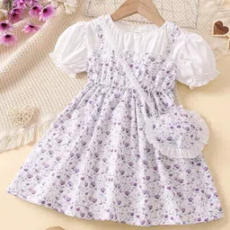 YK Girls Floral Printed Puff Sleeves Fit and Flare Dress-image-48