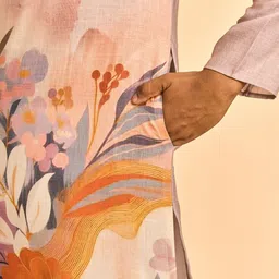 Diwas by Manyavar Men Woven Design Printed Cotton Straight Kurta image 5