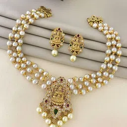 Rujve Jewellery Gold-Plated Stone-Studded & Beaded Jewellery Set-picture-21