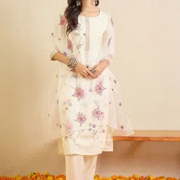 Indo Era Women Floral Embroidered Regular Thread Work Kurta with Trousers & With Dupatta-picture-27