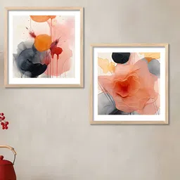 Kotart White & Orange 2 Pieces Abastract Wooden Square Wall Arts-picture-34