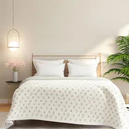 Portico Beige Floral Printed Cotton Microfibre AC Room 233 GSM Double Bed Dohar image 5