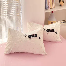 JC HOME Pink & White Self Design Polycotton 3 Piece Double Queen Regular Bedding Set image 4