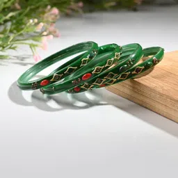 1ST TIME Set Of 12 Green Alloy Artificial Stones & Beads Antique Bangles-picture-15