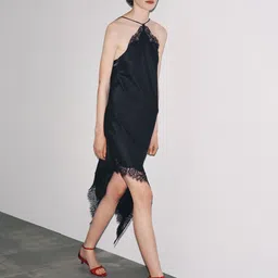 LULU & SKY Women Solid lace Inserts Lace Frills Bows and Ruffles Sheath Maxi Dress image 2