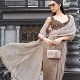 Tikhi Imli Ombre Dyed jimmy choo Satin Saree with Brocade Blouse Piece image 4